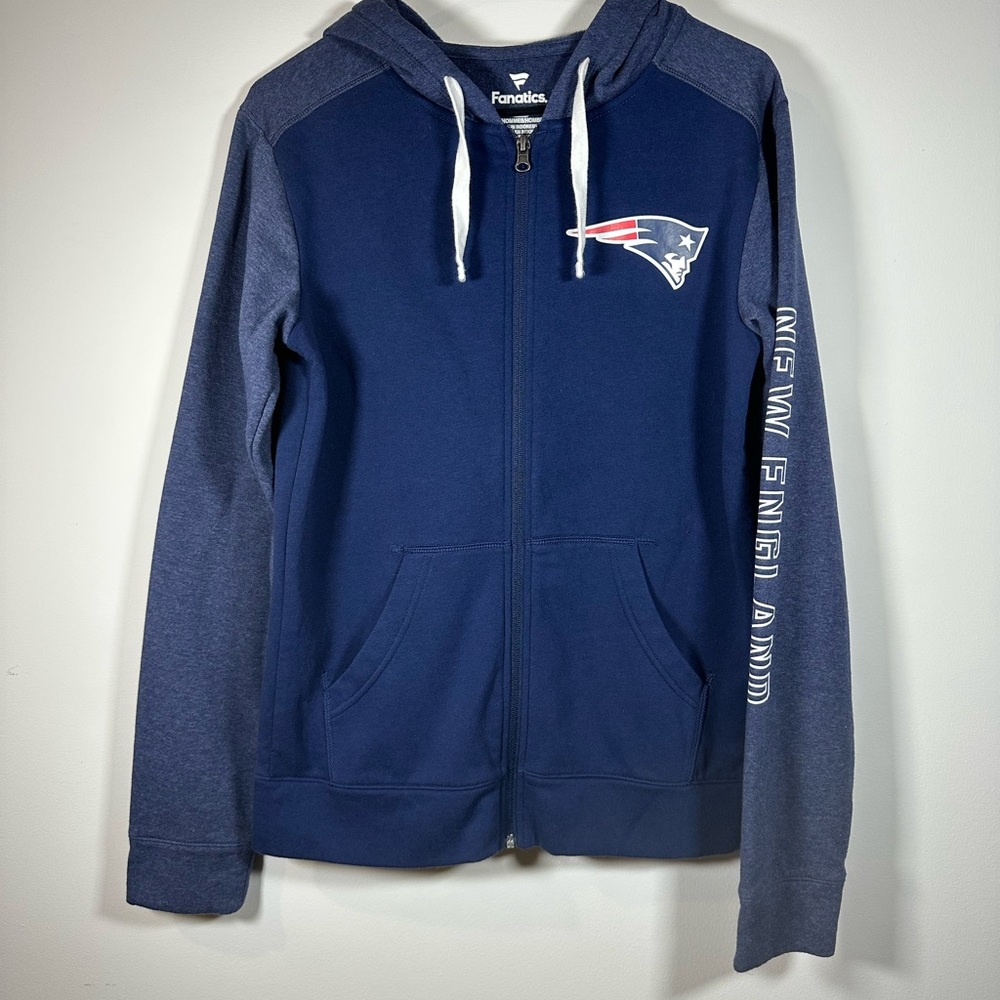 New England Patriots Fanatics Women's Blue Full Zip NFL Sweatshirt Hoodie Small‎